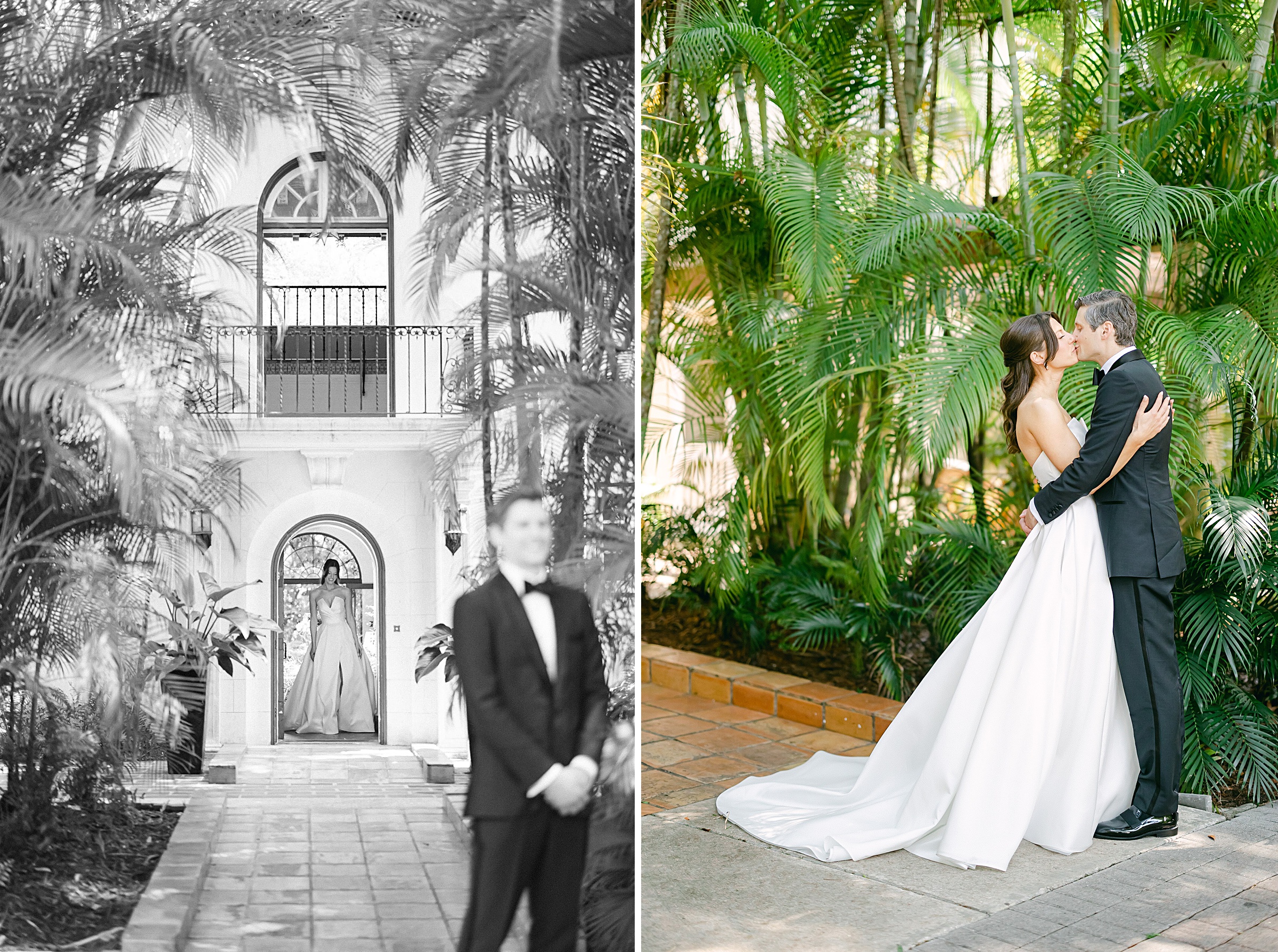 First look between bride and groom at Villa Woodbine