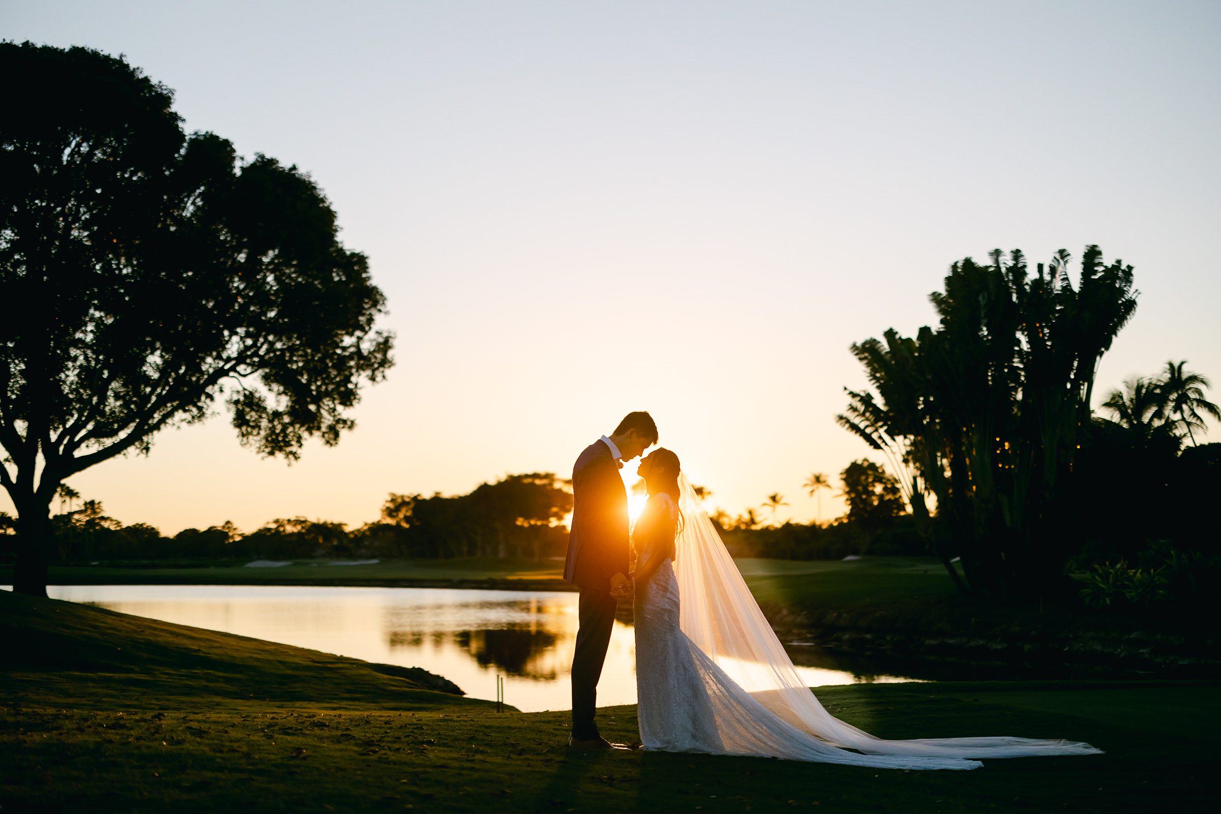 Golden hour Sunset portrait on the golf course of the ocean reef club