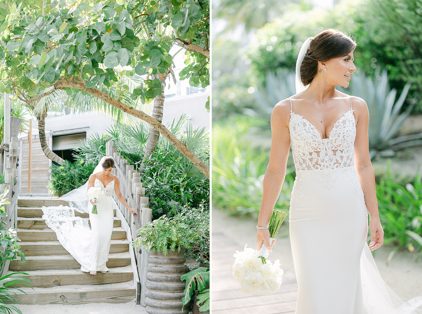 bridal portraits of the bride in a lush tropical setting