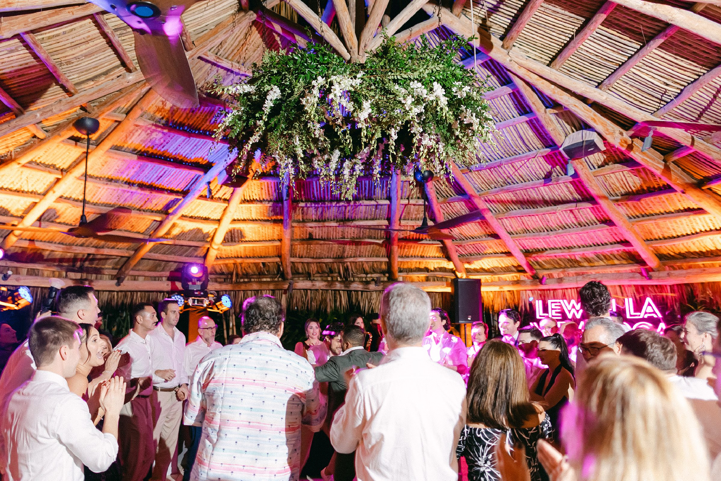 wide angle perspective of the tiki hut at the palms hotel & spa for the wedding reception