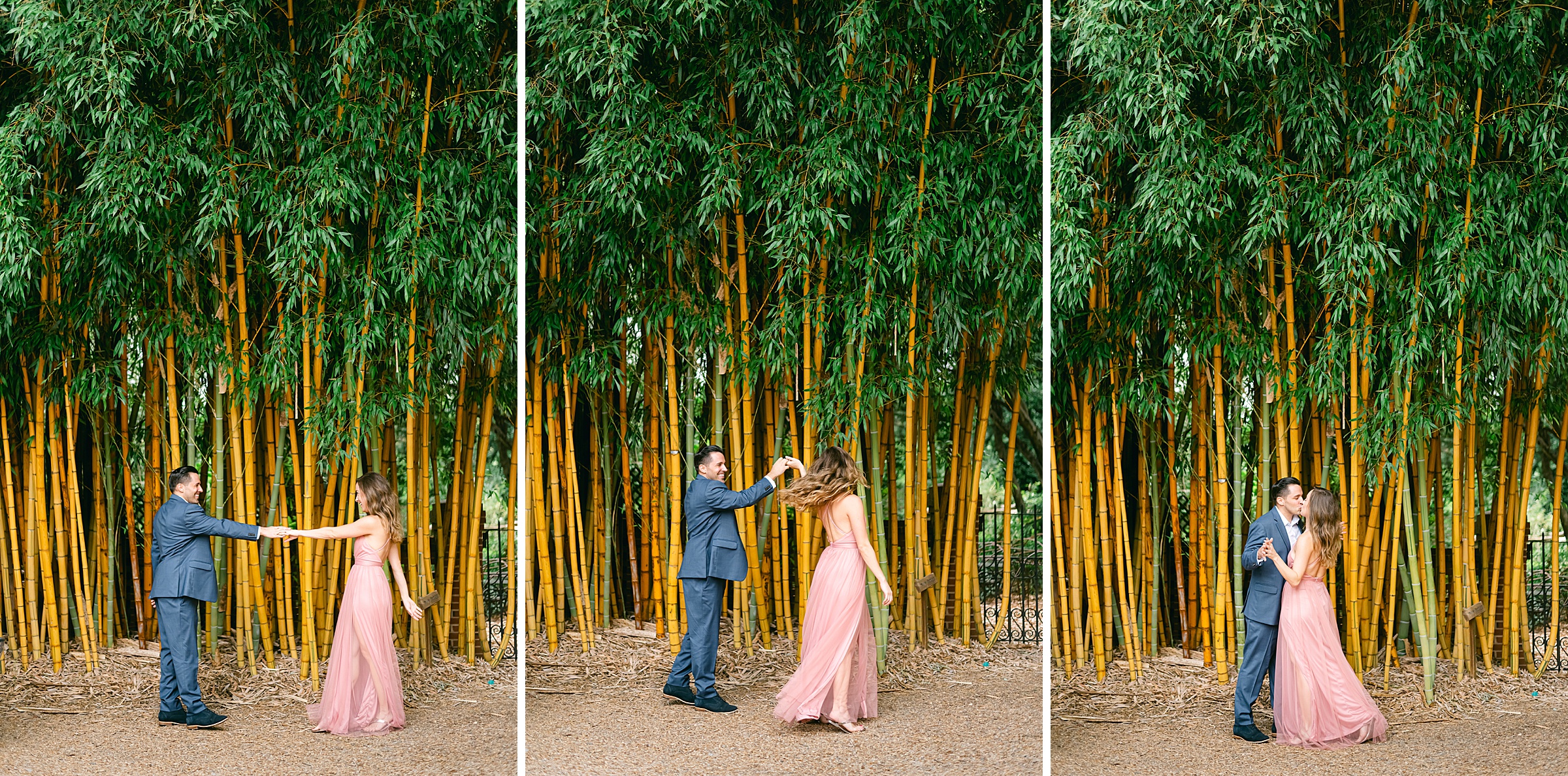 a sequence of images of the couple being playful at their Wing Haven Engagement session