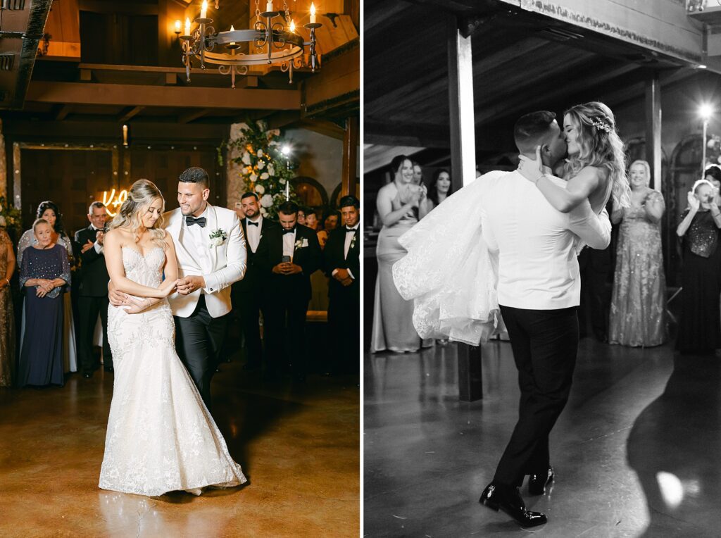 Bride and grooms first dance at the Cooper Estate reception barn.